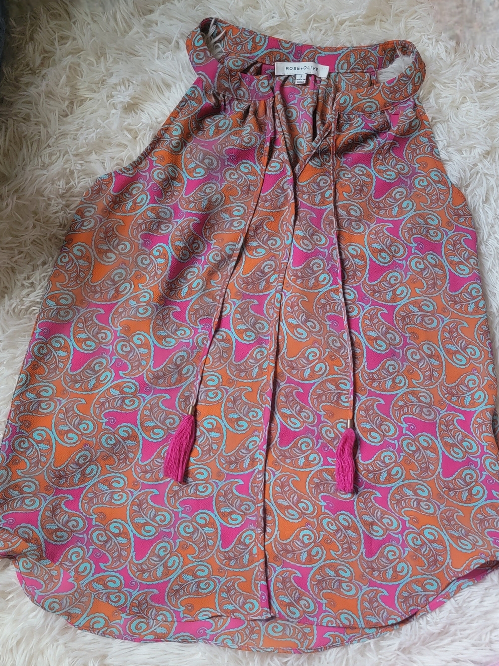 Rose & Olive Pink and Orange Paisley Halter Blouse Sz S